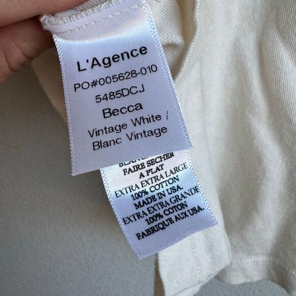 L’Agence Becca Vintage White Short Sleeve V Neck 100% Cotton t Shirt Size XXL - Picture 8 of 9